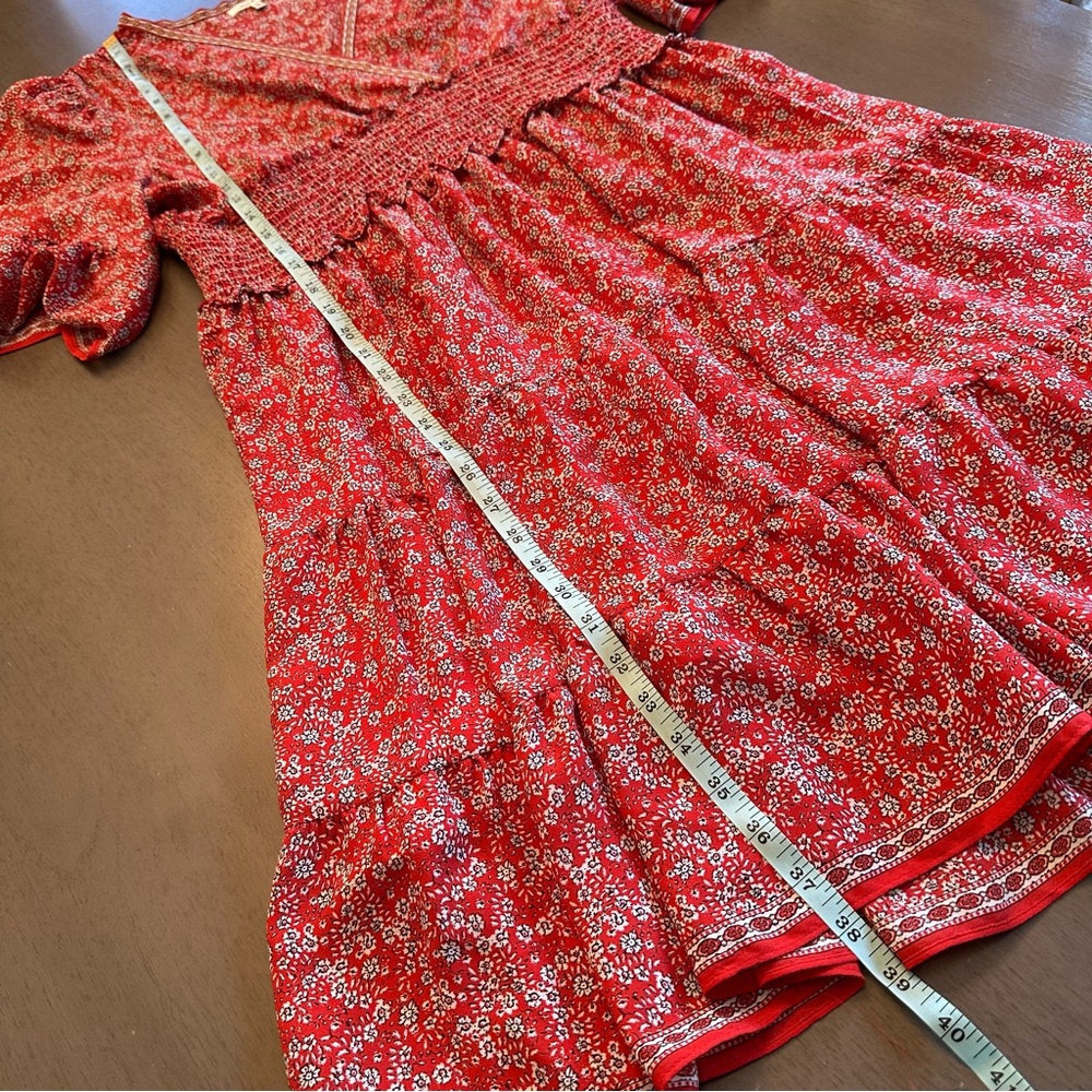 MAX STUDIO Floral Surplice Neck Ruffled Red Ivory Dress Size XL - Picture 8 of 12